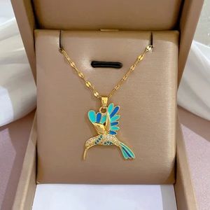 Gold Filled Blue CZ Humming Bird Necklace